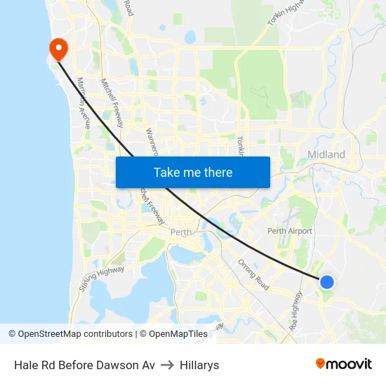 Hale Rd Before Dawson Av to Hillarys map