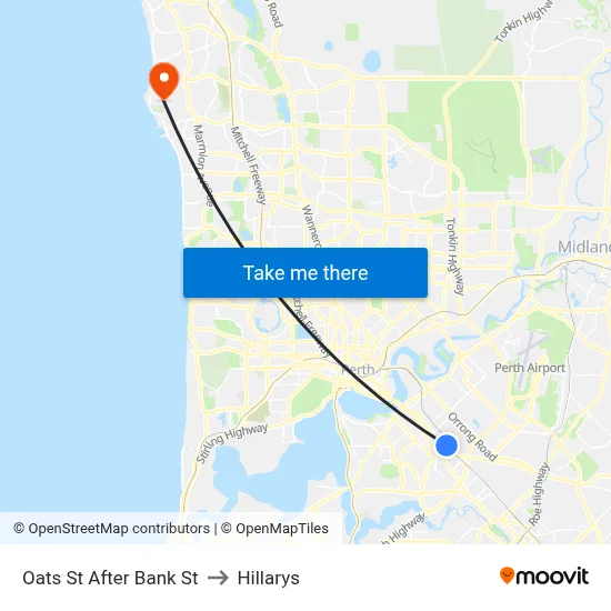 Oats St After Bank St to Hillarys map