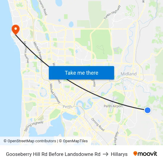 Gooseberry Hill Rd Before Landsdowne Rd to Hillarys map