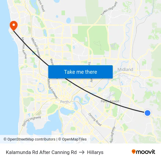 Kalamunda Rd After Canning Rd to Hillarys map