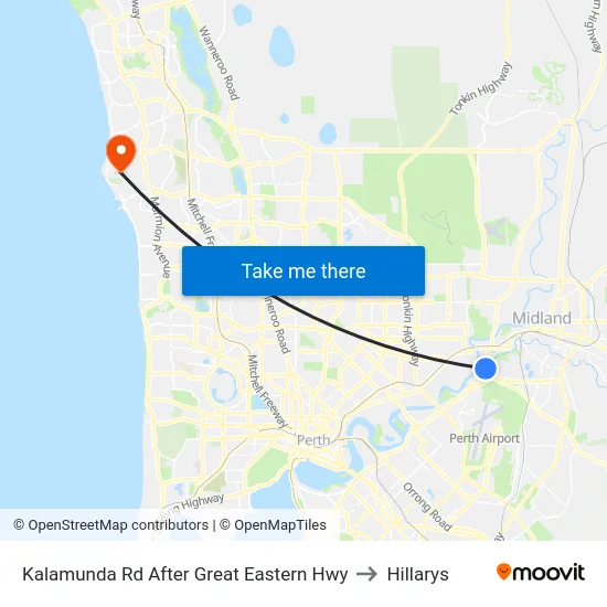 Kalamunda Rd After Great Eastern Hwy to Hillarys map
