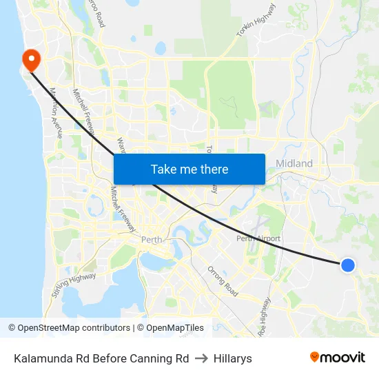 Kalamunda Rd Before Canning Rd to Hillarys map