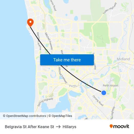 Belgravia St After Keane St to Hillarys map