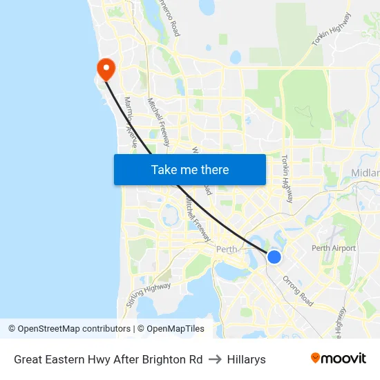 Great Eastern Hwy After Brighton Rd to Hillarys map