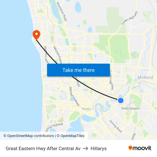 Great Eastern Hwy After Central Av to Hillarys map