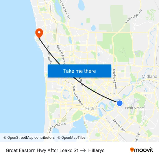 Great Eastern Hwy After Leake St to Hillarys map
