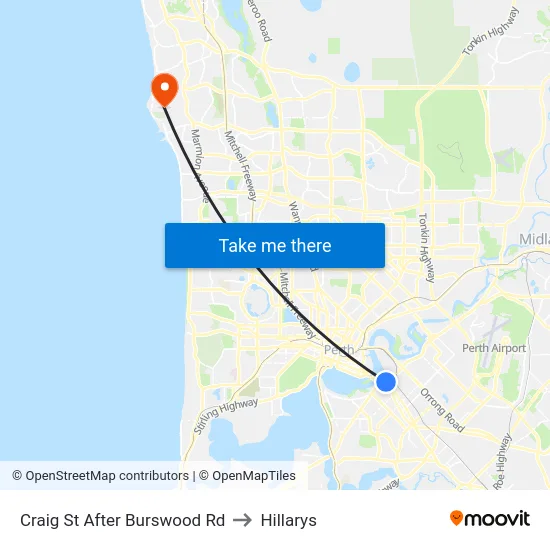 Craig St After Burswood Rd to Hillarys map