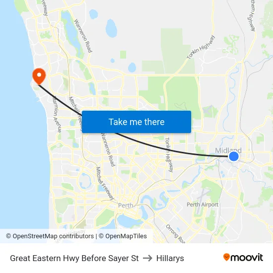 Great Eastern Hwy Before Sayer St to Hillarys map