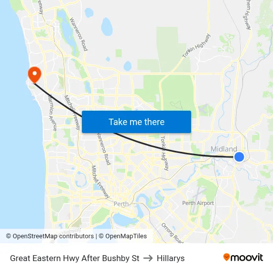 Great Eastern Hwy After Bushby St to Hillarys map