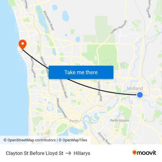 Clayton St Before Lloyd St to Hillarys map