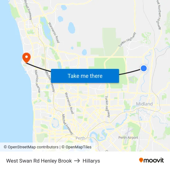 West Swan Rd Henley Brook to Hillarys map