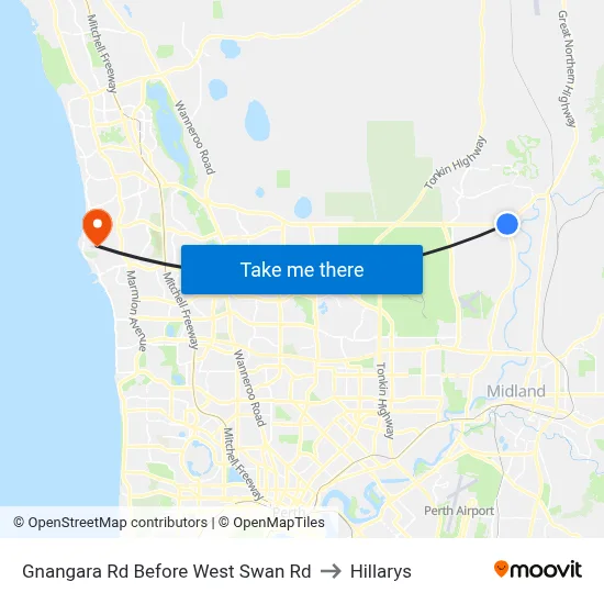 Gnangara Rd Before West Swan Rd to Hillarys map