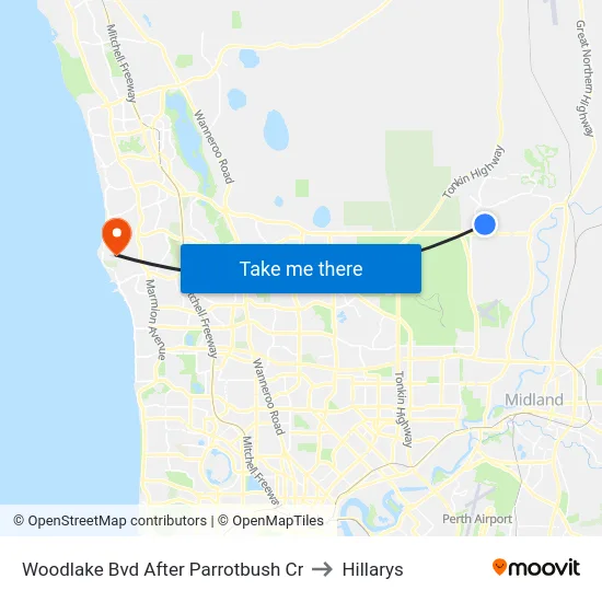 Woodlake Bvd After Parrotbush Cr to Hillarys map
