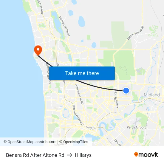 Benara Rd After Altone Rd to Hillarys map
