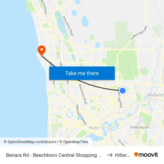 Benara Rd - Beechboro Central Shopping Ctr to Hillarys map