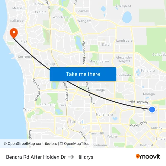 Benara Rd After Holden Dr to Hillarys map