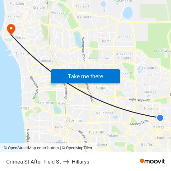 Crimea St After Field St to Hillarys map