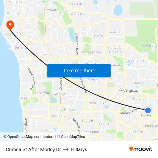 Crimea St After Morley Dr to Hillarys map