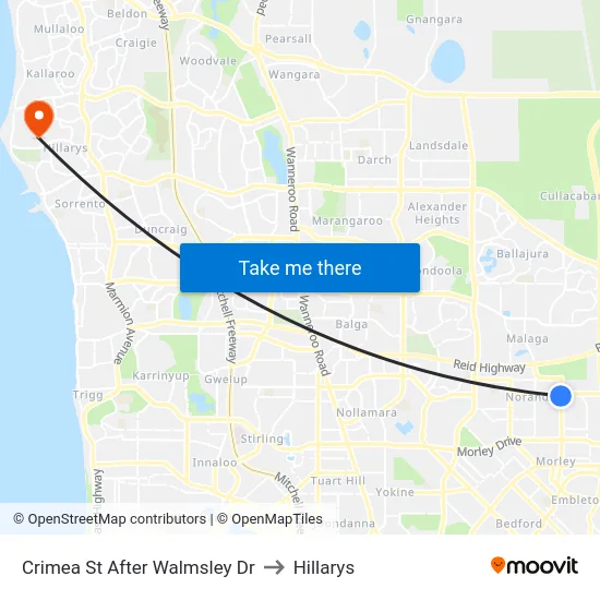 Crimea St After Walmsley Dr to Hillarys map