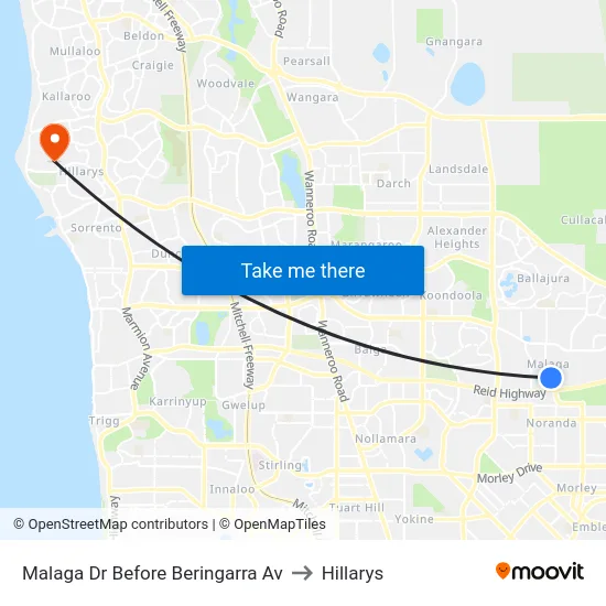 Malaga Dr Before Beringarra Av to Hillarys map