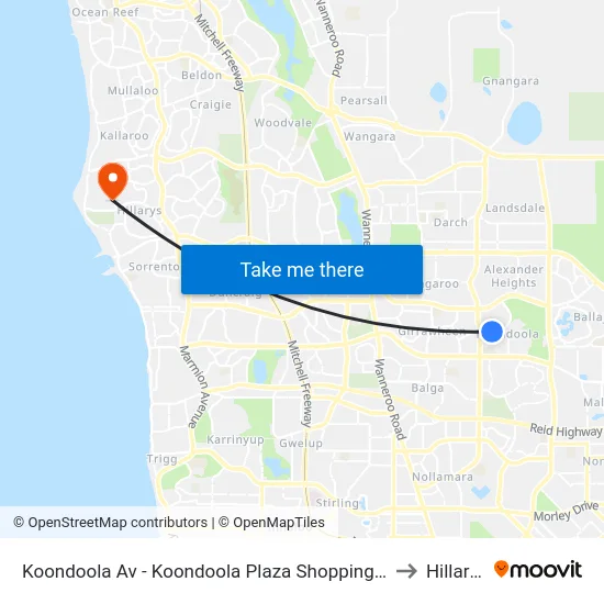 Koondoola Av - Koondoola Plaza Shopping Ctr to Hillarys map
