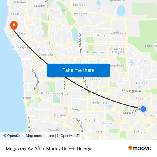 Mcgilvray Av After Morley Dr to Hillarys map