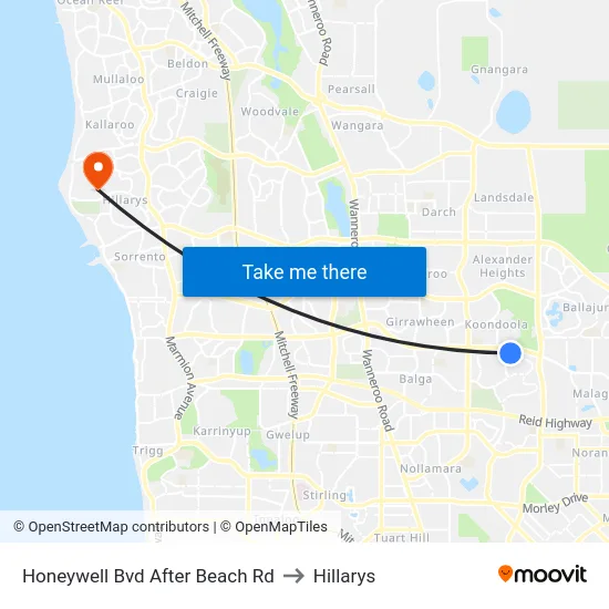 Honeywell Bvd After Beach Rd to Hillarys map