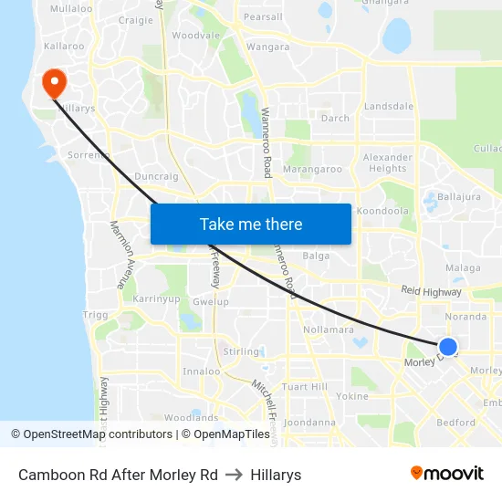 Camboon Rd After Morley Rd to Hillarys map