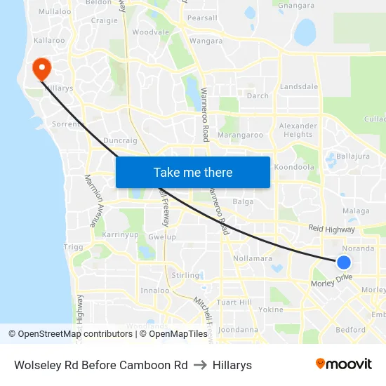 Wolseley Rd Before Camboon Rd to Hillarys map