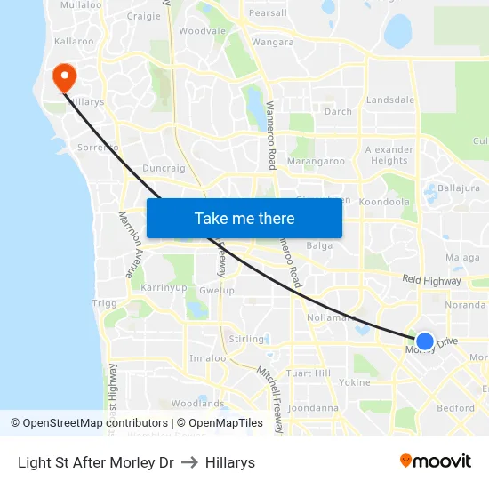 Light St After Morley Dr to Hillarys map