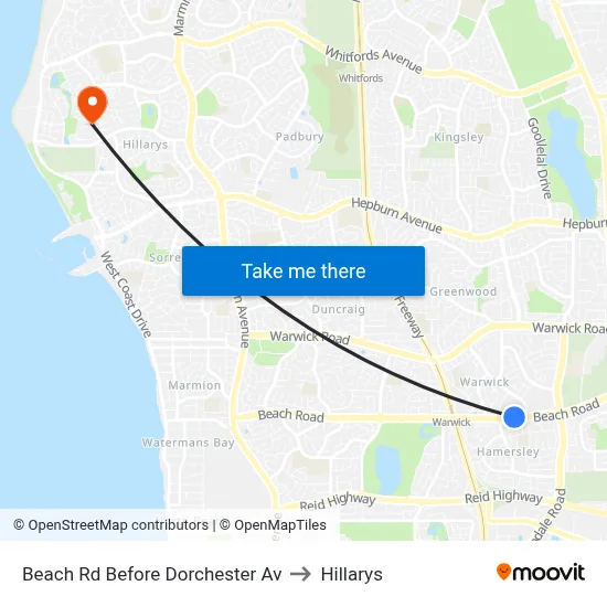 Beach Rd Before Dorchester Av to Hillarys map