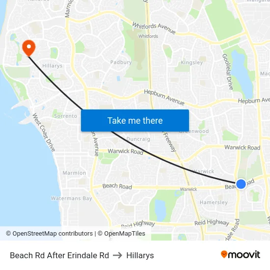 Beach Rd After Erindale Rd to Hillarys map