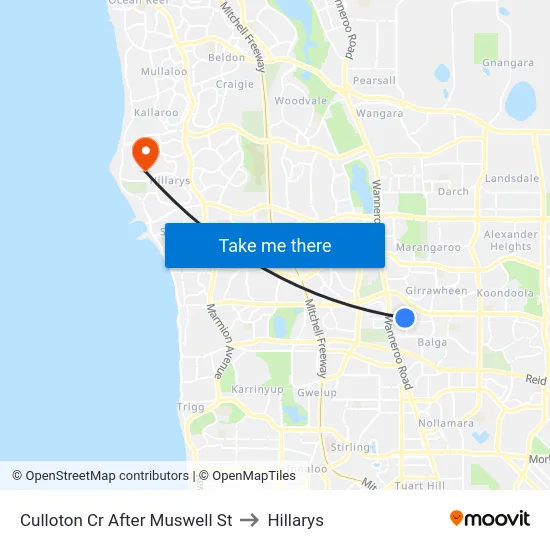 Culloton Cr After Muswell St to Hillarys map