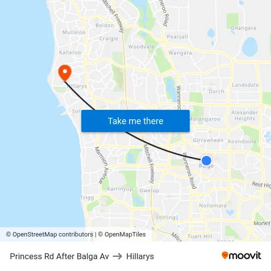 Princess Rd After Balga Av to Hillarys map