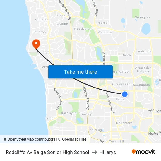 Redcliffe Av Balga Senior High School to Hillarys map