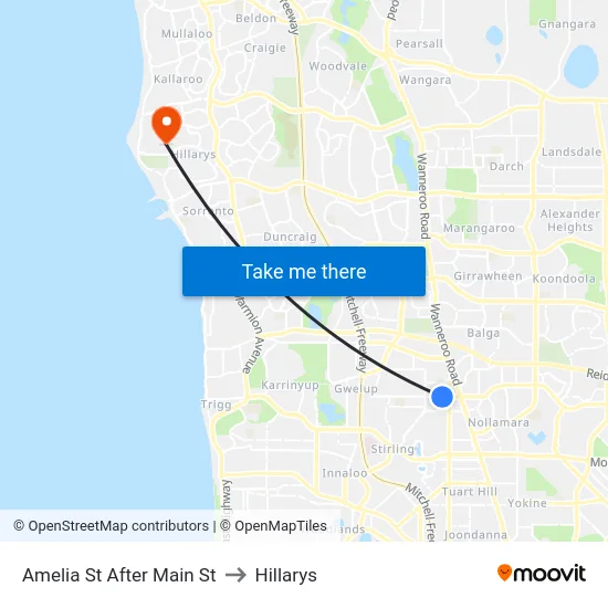 Amelia St After Main St to Hillarys map