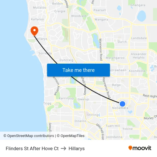 Flinders St After Hove Ct to Hillarys map