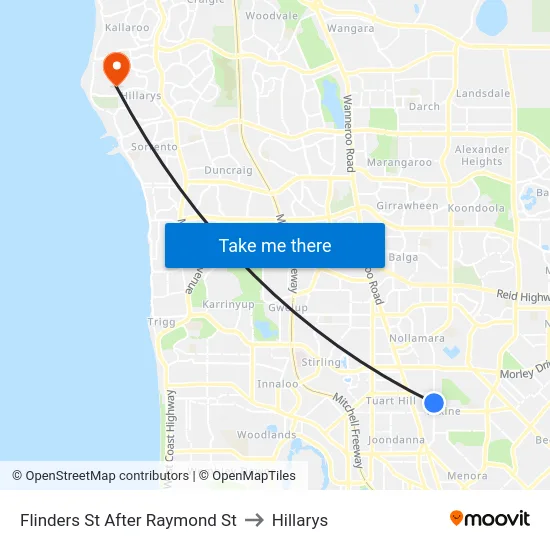 Flinders St After Raymond St to Hillarys map