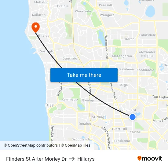 Flinders St After Morley Dr to Hillarys map