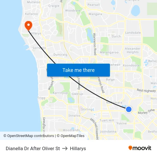 Dianella Dr After Oliver St to Hillarys map