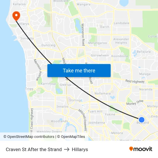 Craven St After the Strand to Hillarys map