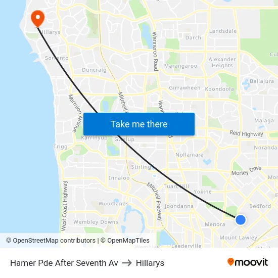 Hamer Pde After Seventh Av to Hillarys map