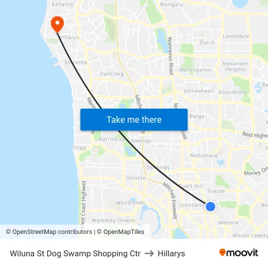 Wiluna St Dog Swamp Shopping Ctr to Hillarys map