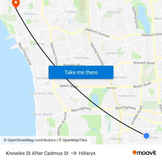 Knowles St After Cadmus St to Hillarys map