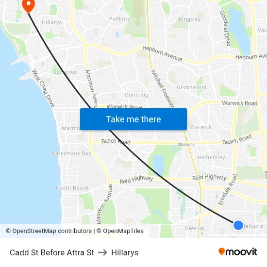 Cadd St Before Attra St to Hillarys map