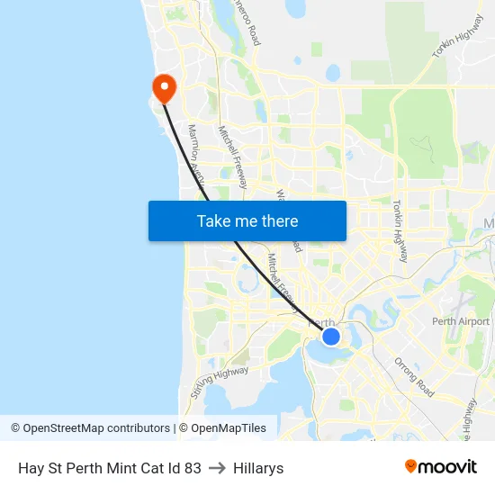 Hay St Perth Mint Cat Id 83 to Hillarys map