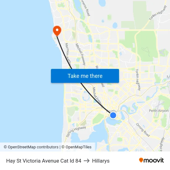 Hay St Victoria Avenue Cat Id 84 to Hillarys map