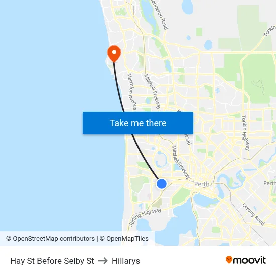 Hay St Before Selby St to Hillarys map