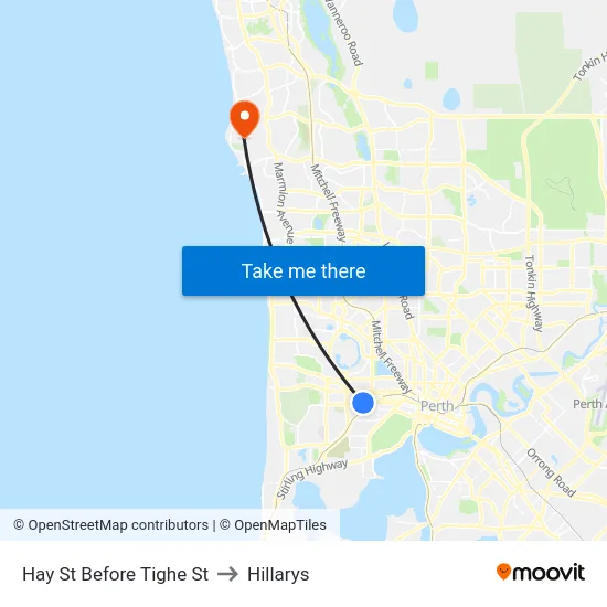 Hay St Before Tighe St to Hillarys map