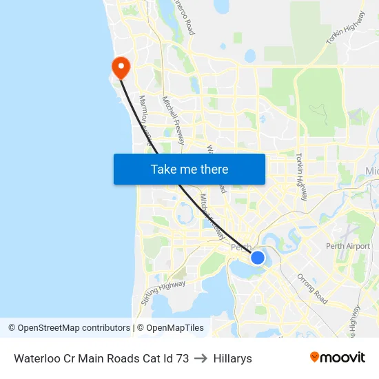 Waterloo Cr Main Roads Cat Id 73 to Hillarys map